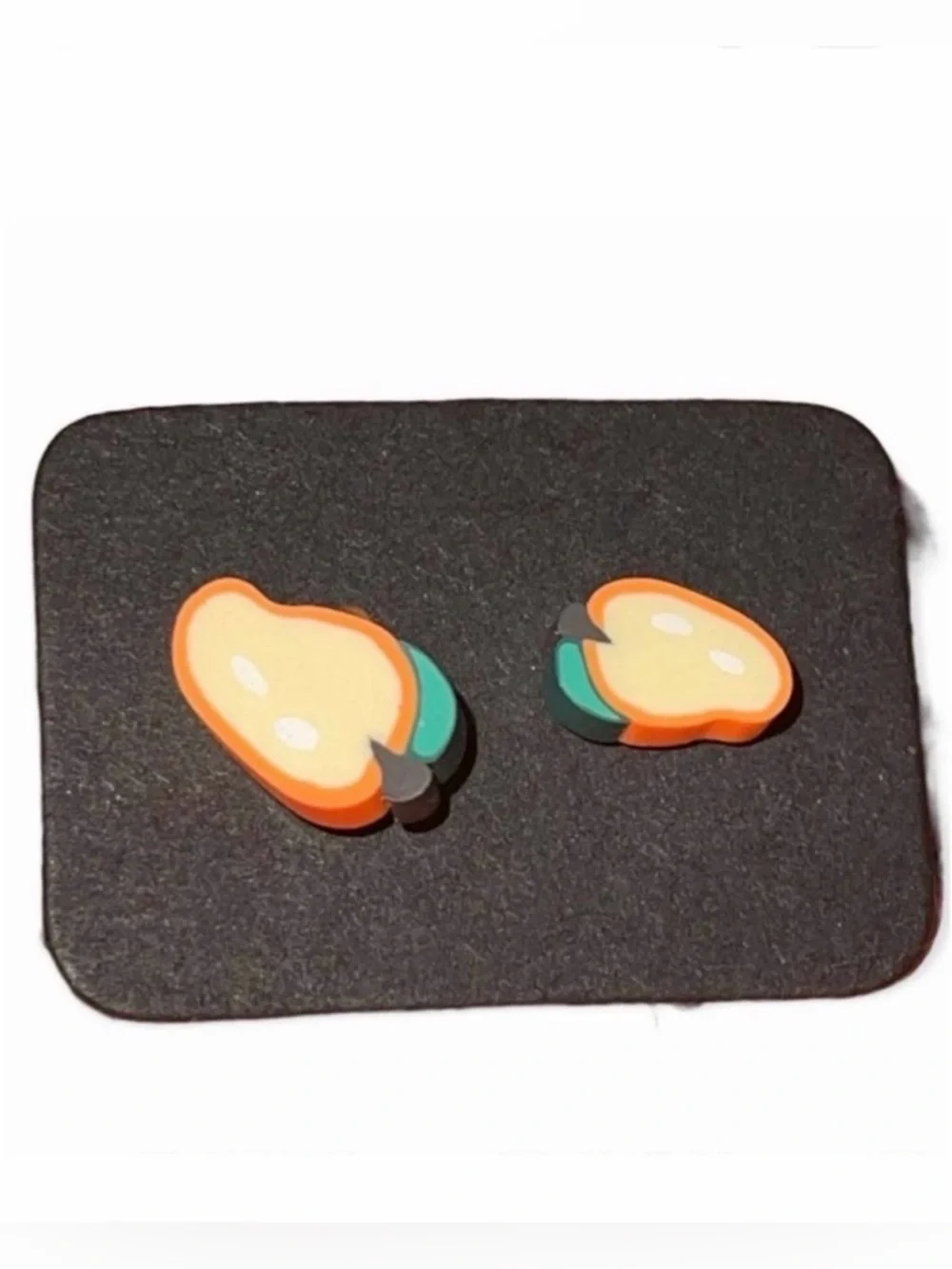 New Handmade Artisan Pear Slice Polymer Clay Hypoallergenic Stud Earrings